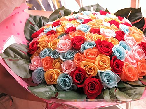 Amazon｜プリザーブドフラワー 花束 バラ カラフルミックス 100本